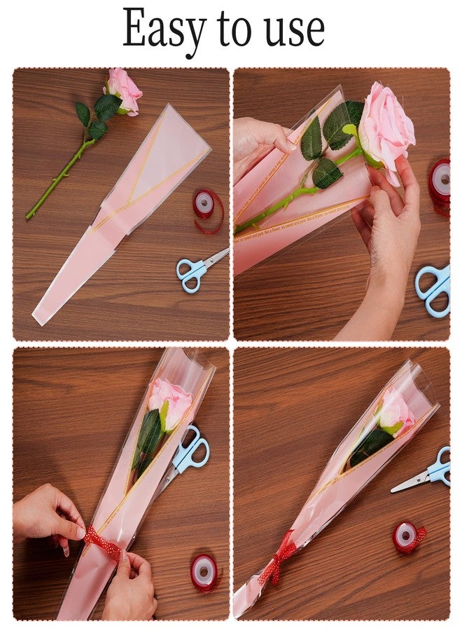 mifengda 100pcs Single Rose Sleeve Flower Wrapping Bags Single Flower Packaging Bags Waterproof Single Flower Wrapping Bags Gold Edge Flower Bouquet Sleeve for Mother's Day Wedding Bouquet Valentine's Gifts - Image 4